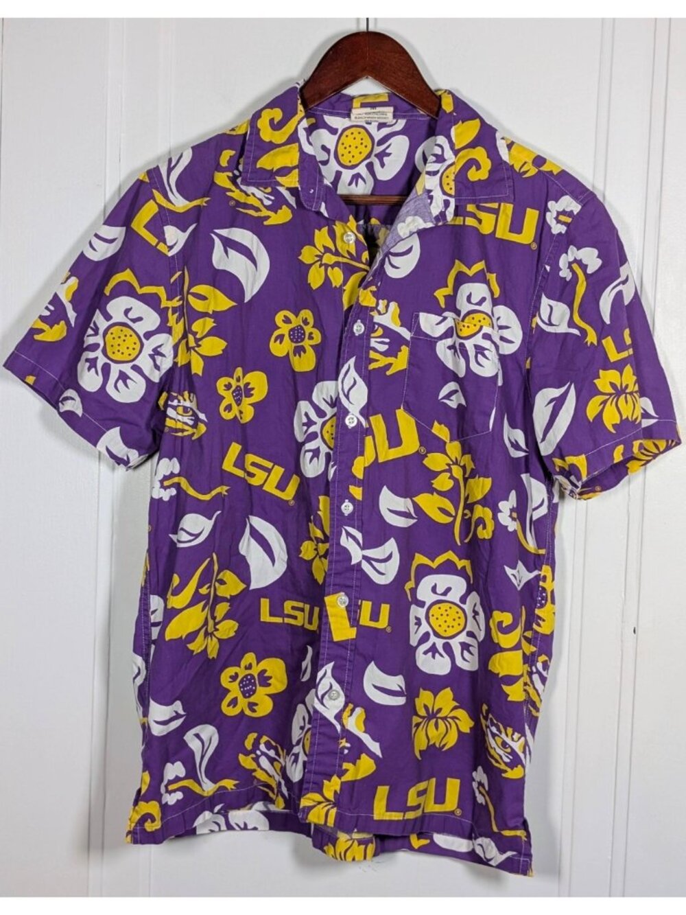 Wes and Willy LSU Tigers Mens Medium Hawaiian Floral Shirt Louisiana Button Up
